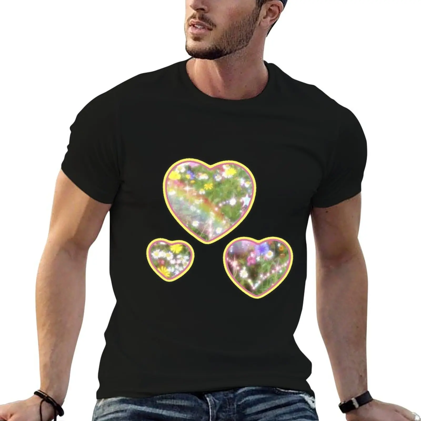 rainbow hearts T-Shirt plus sizes kawaii clothes men clothing