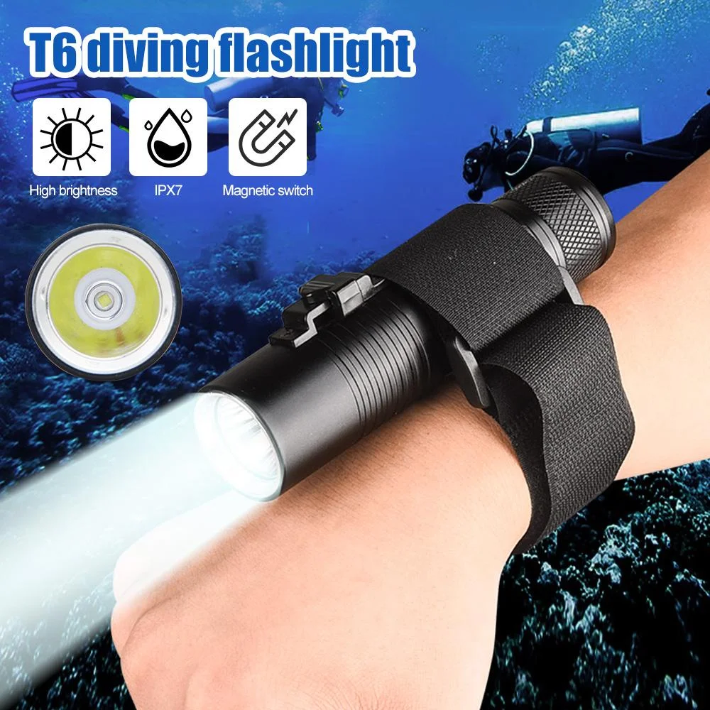 Puteer DV13 Portable Waterproof Led Flashlight with Wrist Strap for Diving Scuba Night Fishing 18650 Kit