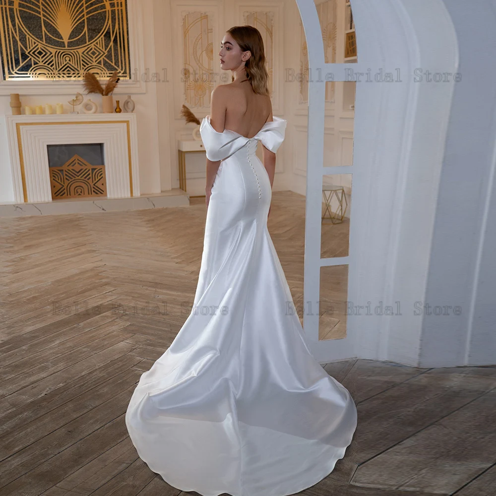 Vestidos De Novia elegantes con hombros descubiertos, Vestidos De Novia con escote en forma De corazón, cuentas plisadas, tren De barrido, sirena, satén, 2023