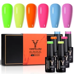 YOKEFELLOW Gel Nail Polish Kit 6PCS 10ML Spring Summer Color Neon Bright Pink Green Orange Color Soak Off Manicure Gel Nail Set