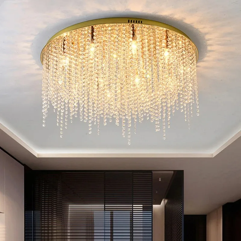 Modern Ceiling Beading Chandelier living room Gold crystal Lamp With Dimmable Luxury Bedroom Decor Led Cristal Light Fixture