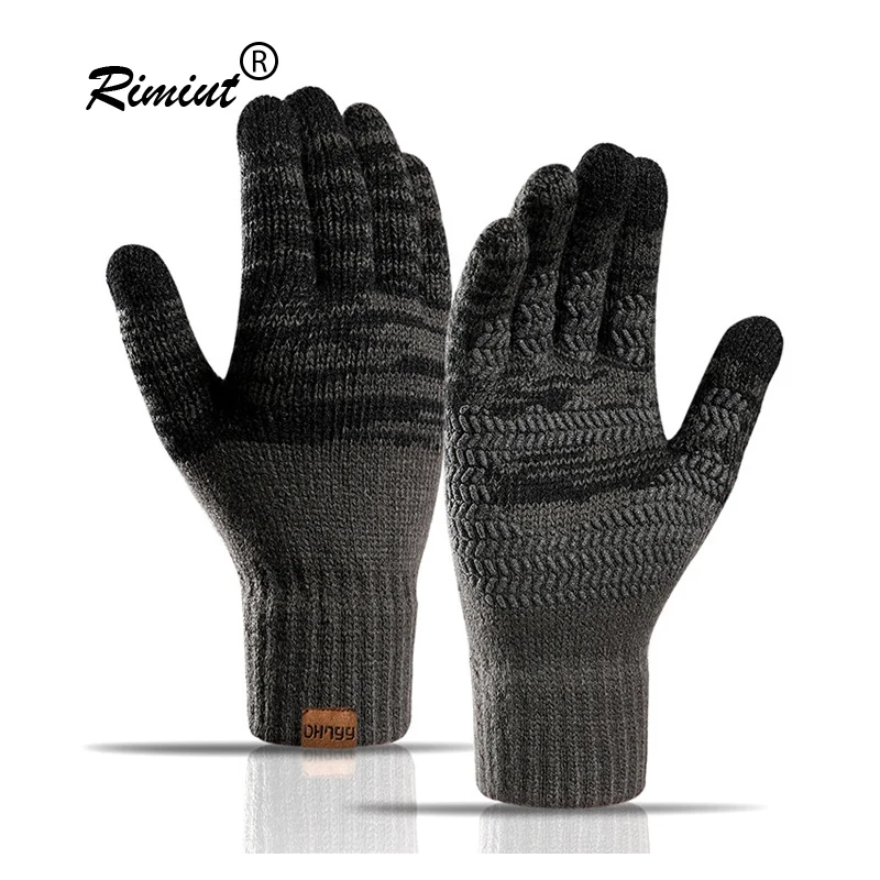 Rimiut Thick Knitted Anti-Slip Warm Winter Gloves Men Women Driving Skiing Outdoor Sport Gloves Touch Screen Bicycle Gloves