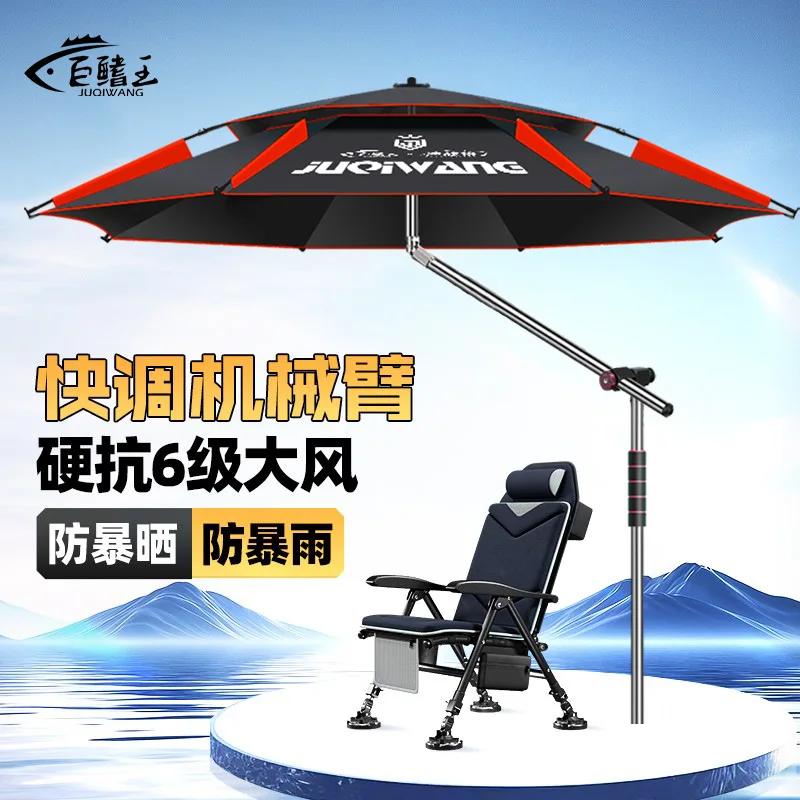 Fishing Umbrella Manual Open Oxford Fabric Canopy Black Coated