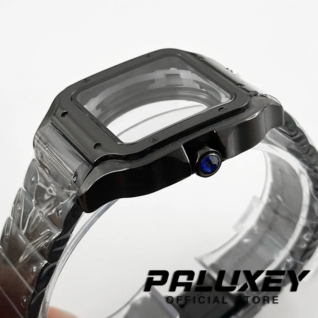 Square Watch Case Santos NH35 38mm 316L Stainless steel Watch Accessories Modification Parts for NH35 4R35 NH36 4R36 Movements