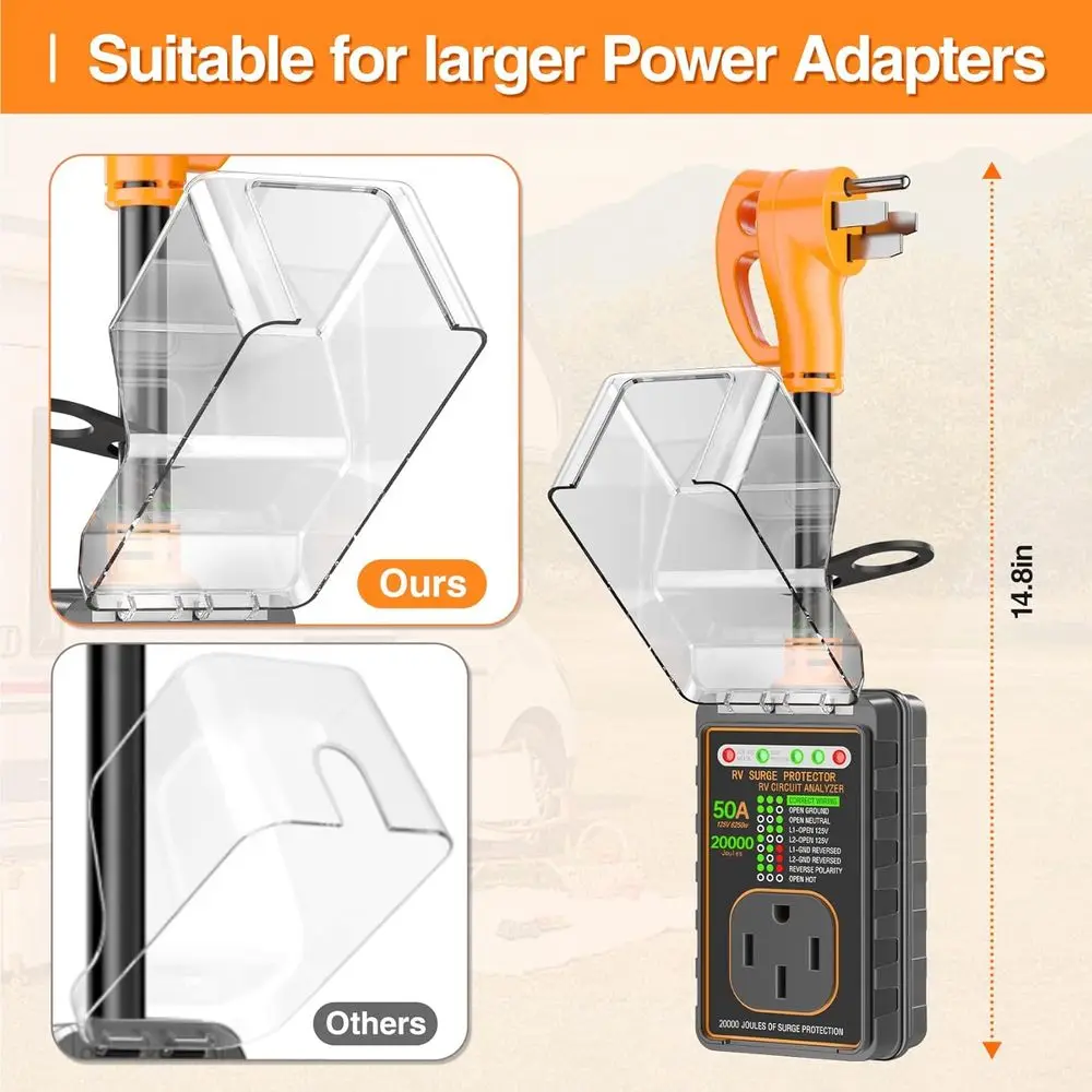 واقيات زيادة التيار RV 50 أمبير، محلل دائرة RV 20000 Joules، حماية جهد التيار IP68، قابس محول RV للتخييم، RV Essen #5