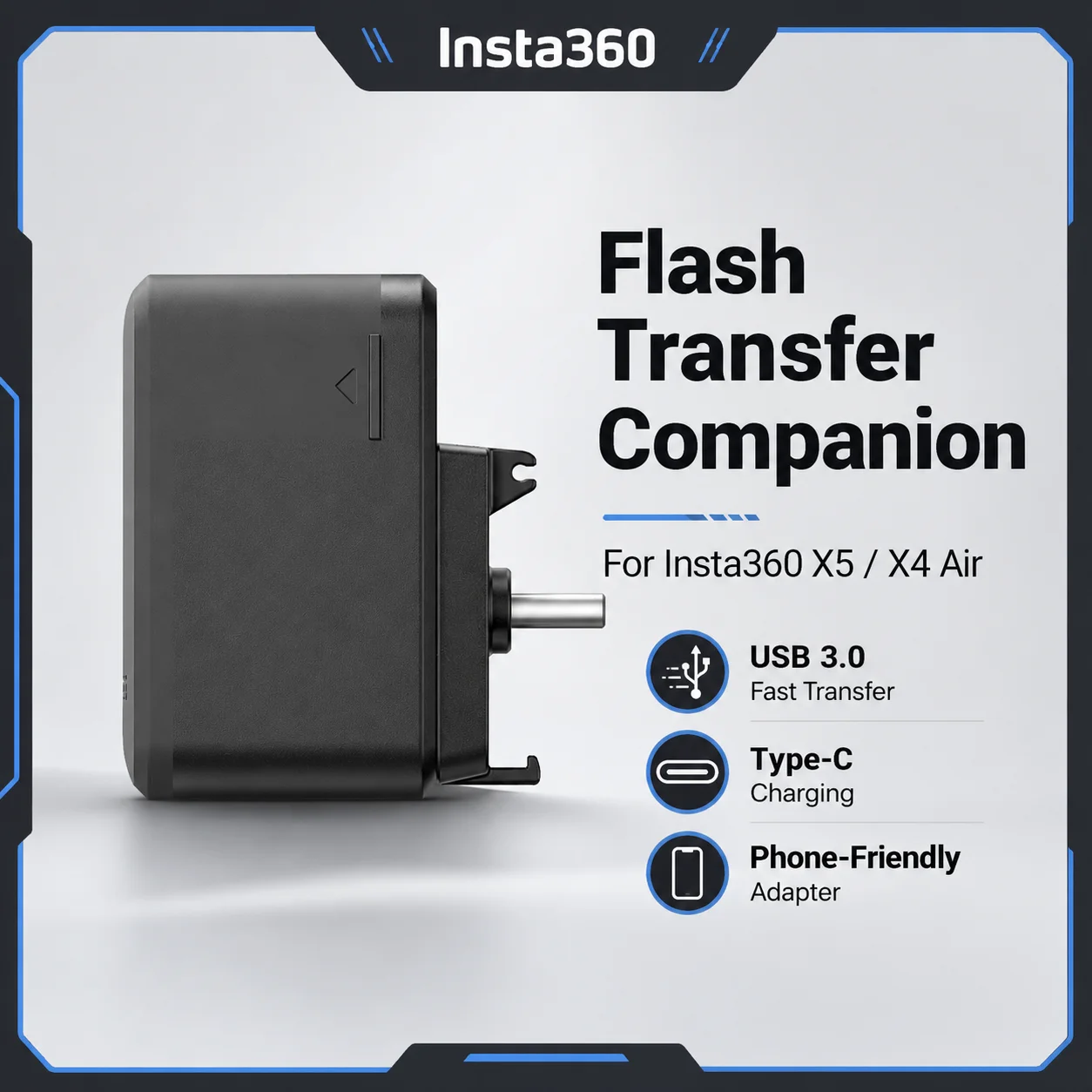 Flash Transfer Adapter for Insta360 X5 X4 Air USB 3.0 Fast File Transfer Type-C Charging Phone Accessory