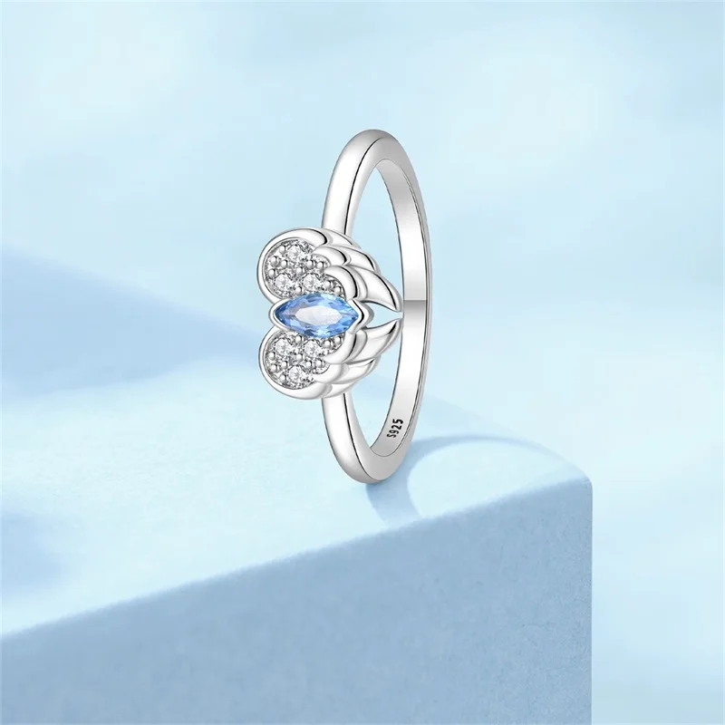 

Original 925 Sterling Silver Blue Feather Thin Ring Sparkling CZ Zircon Exquisite For Women Girls Birthday Fashion Jewelry Gifts