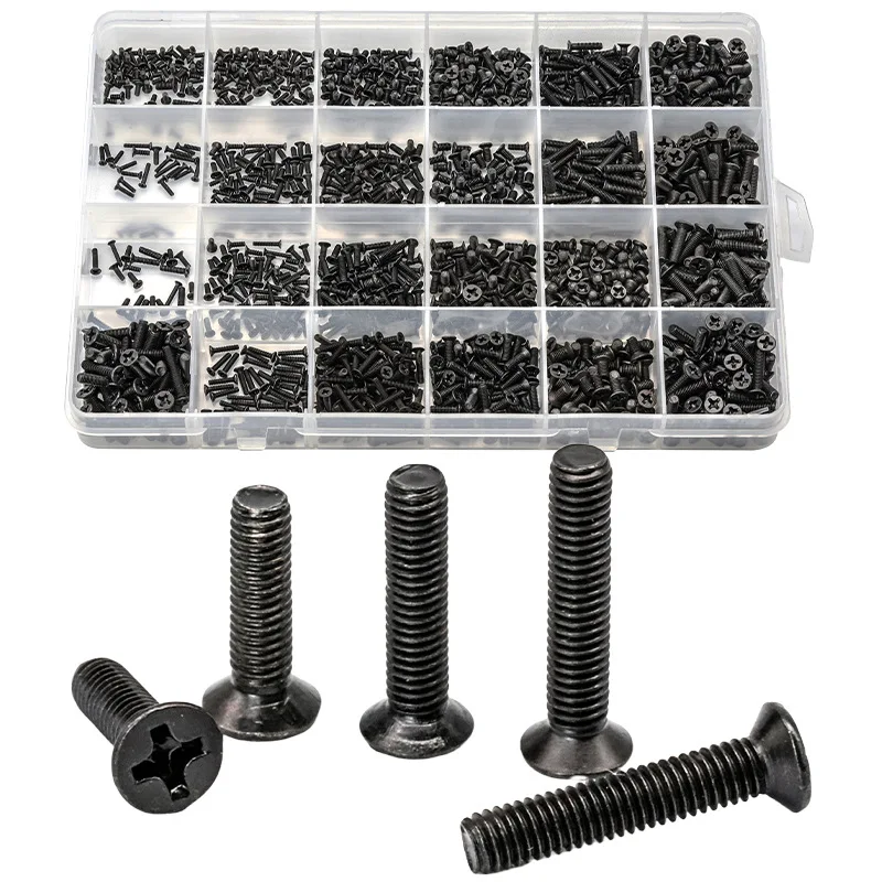 860pcs Small Computer Screws Assortment Kit PC Laptop SSD Hard Drive Black Tiny Eyeglass Screws M1.2 M1.4 M1.7 M2 M2.5 M3