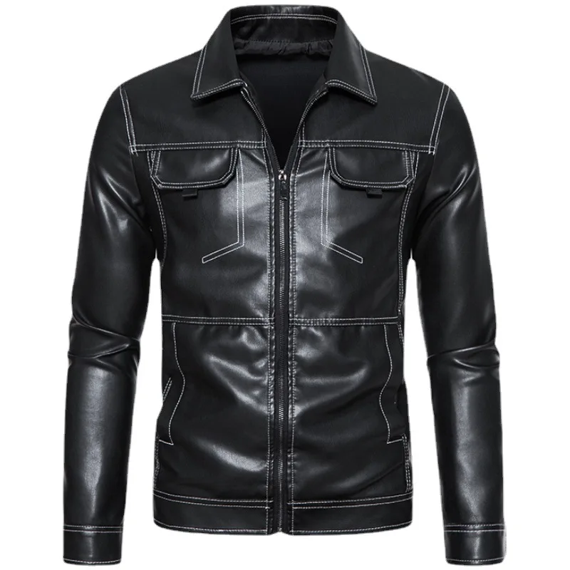 2024 Spring and Autumn New Men's Lapel Motorcycle Leather Coat Slim Fit Fashion Casual Jacket Men's mens jacket