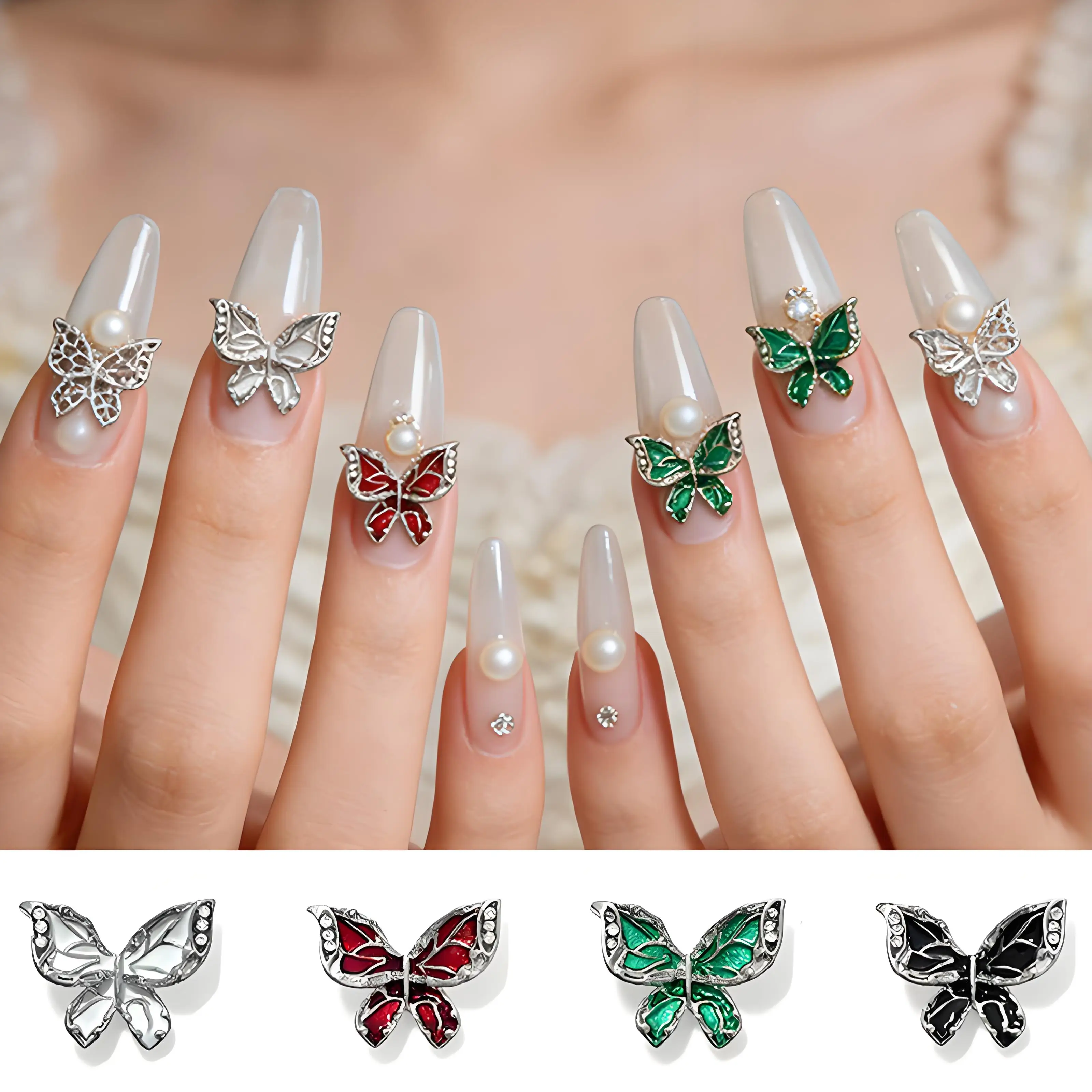 

10PCS Retro 3D Luxury Alloy Butterfly Nail Art Charms Rhinestone Accessories Parts For Nails Decoration Manicure Decor Supplies