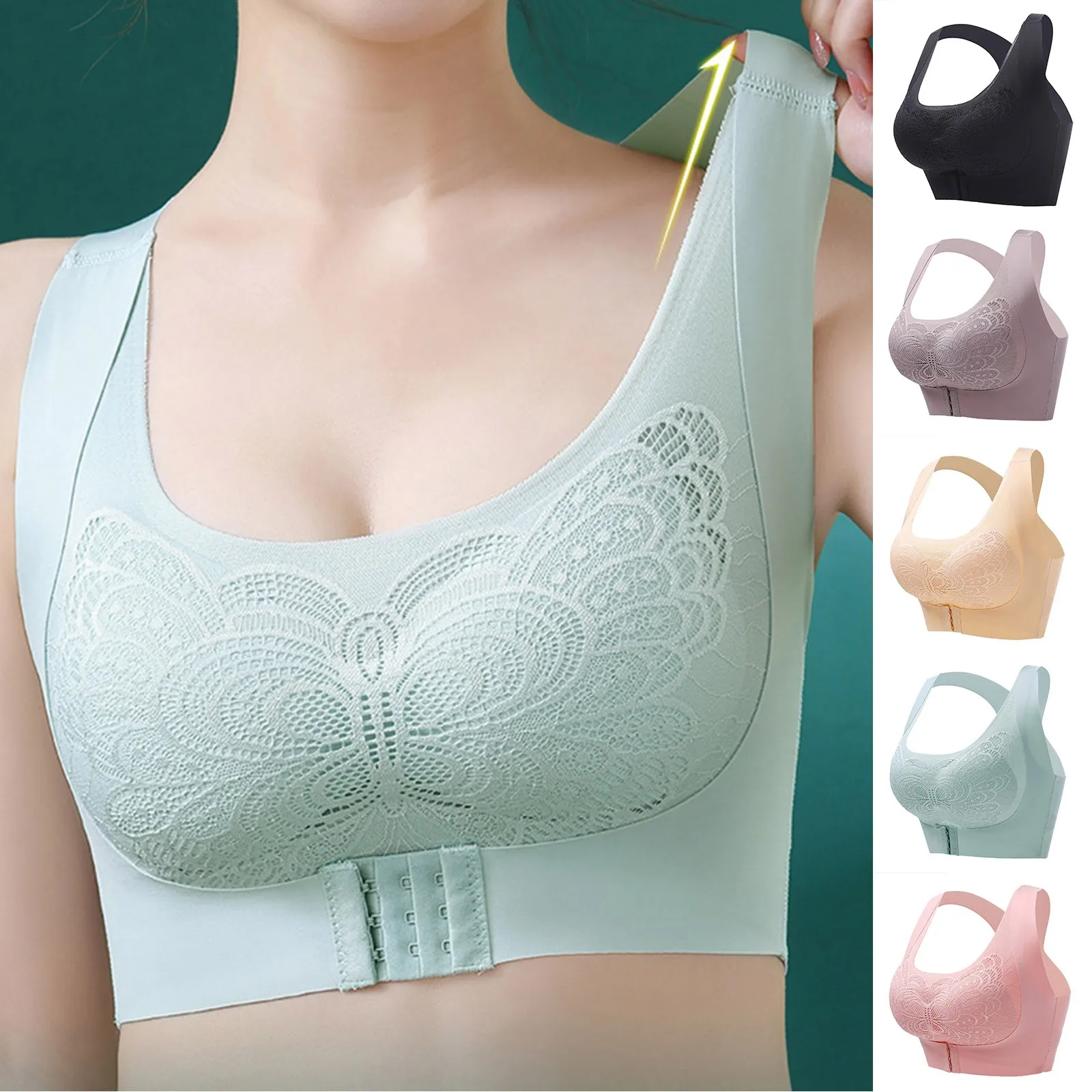 

Sexy Front Closure Bra Women Front Fastening Bra Wireless Bras For Women Push Up Lingerie Plus Size Brassiere No Steel Ring Bra