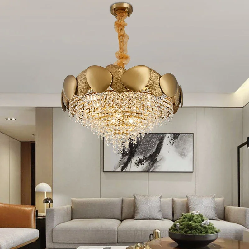 

LED Modern Tassels Crystal Chandelier Stainless Steel Lustre Gold Long/Round Pendant Light Living Room Lighting Fixtures