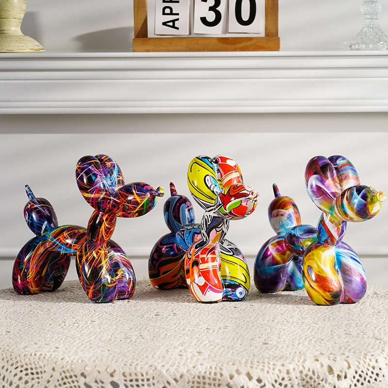 Creative Desktop Decoration Graffiti Balloon Dog Sculpture Resin Puppy Living Room Ornament Bedroom Entryway Tabletop Ornaments