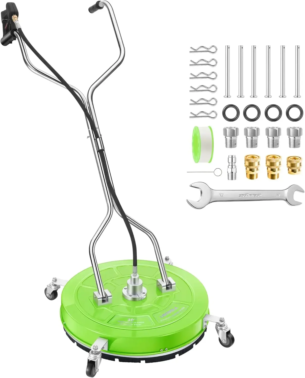 

30" Pressure Washer Surface Cleaner with 4 Wheels - Coated Green Dual Handle Stainless Steel Surface