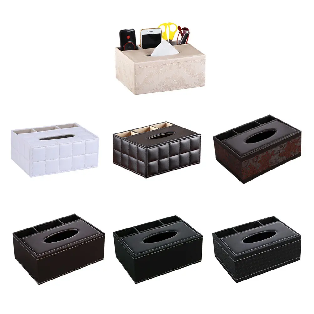 

Multifunctional Black PU Tissue Box Desktop Organizer Pencil Scissor Holder for Home Office Car Clean Desktop Storage