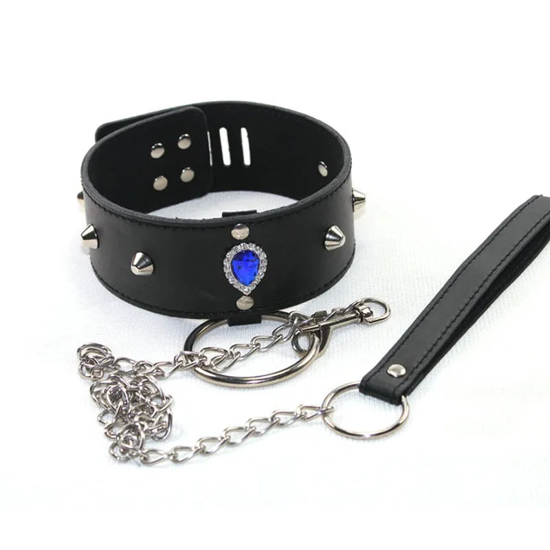 Cinturón de Bondage de cuero, Collar de cuello con pinchos con correa, cadena de Metal, ataduras de juegos para adultos, Collar de esclavo, joyería, Juguetes sexuales para parejas