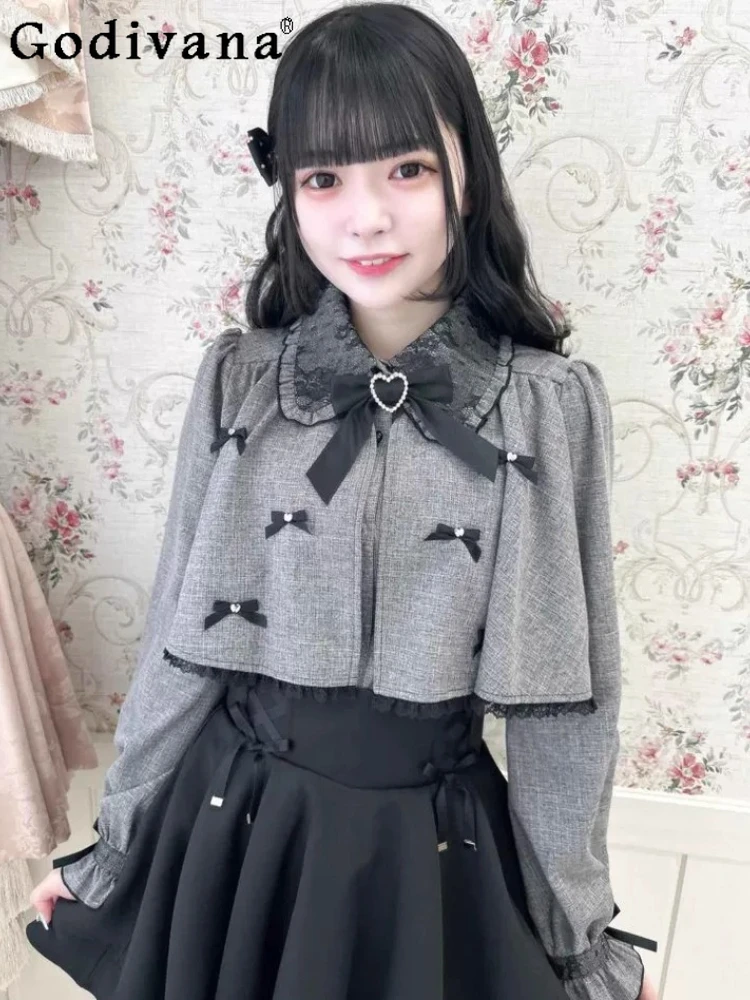 

Японская рубашка Mass Production Mine большого размера в стиле Лолиты с длинными рукавами, осенняя новая женская милая милая короткая накидка, блузка, топы