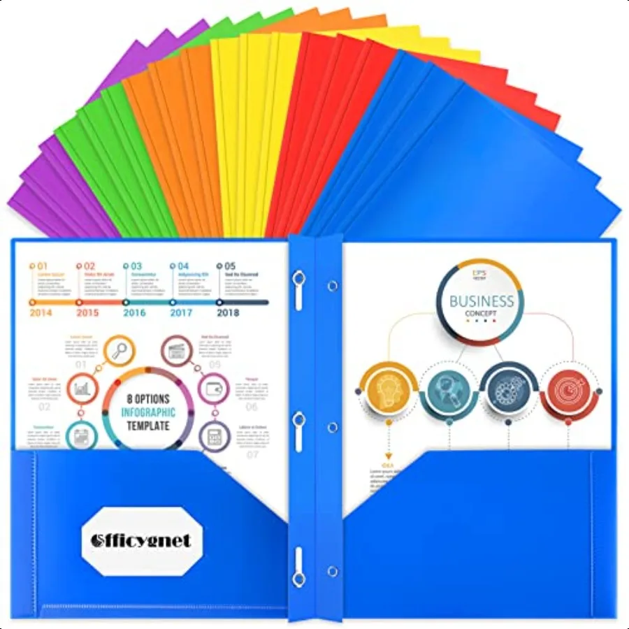 18 Packs 2 Pocket Folders with 3 Prongs Fastener Clasps Bulk Heavy Duty Plastic Folder Multicolor Folders for School and Office