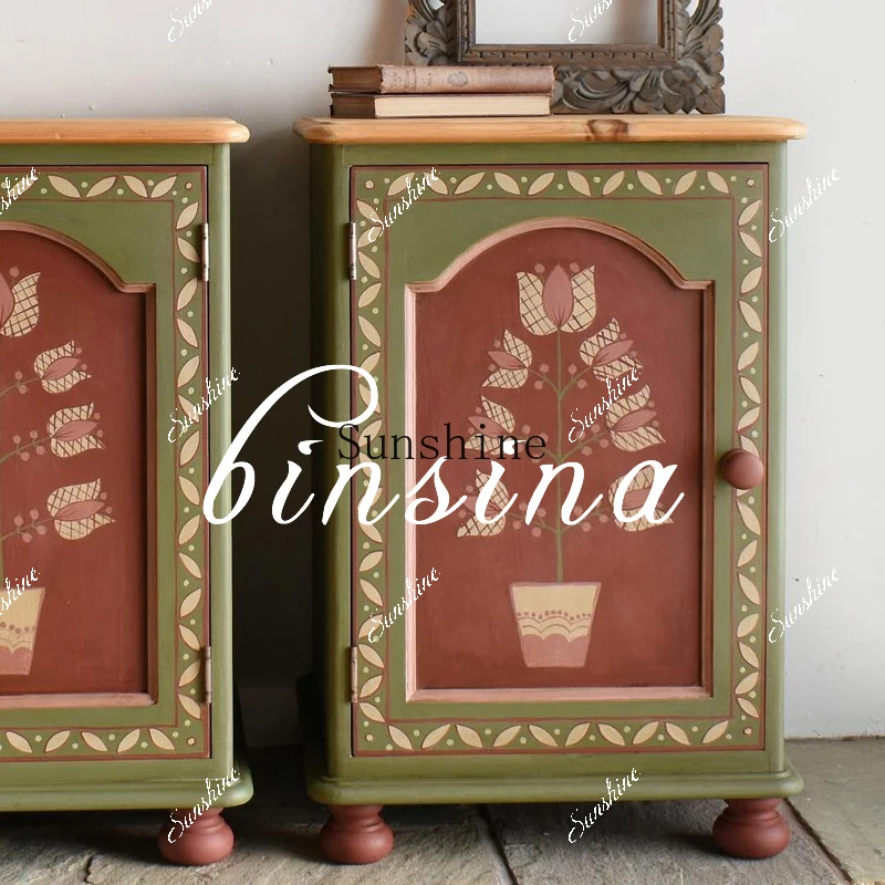 ] Neoclassical solid wood bedside/storage/hand-painted bedside cabinets, simple and modern  FT