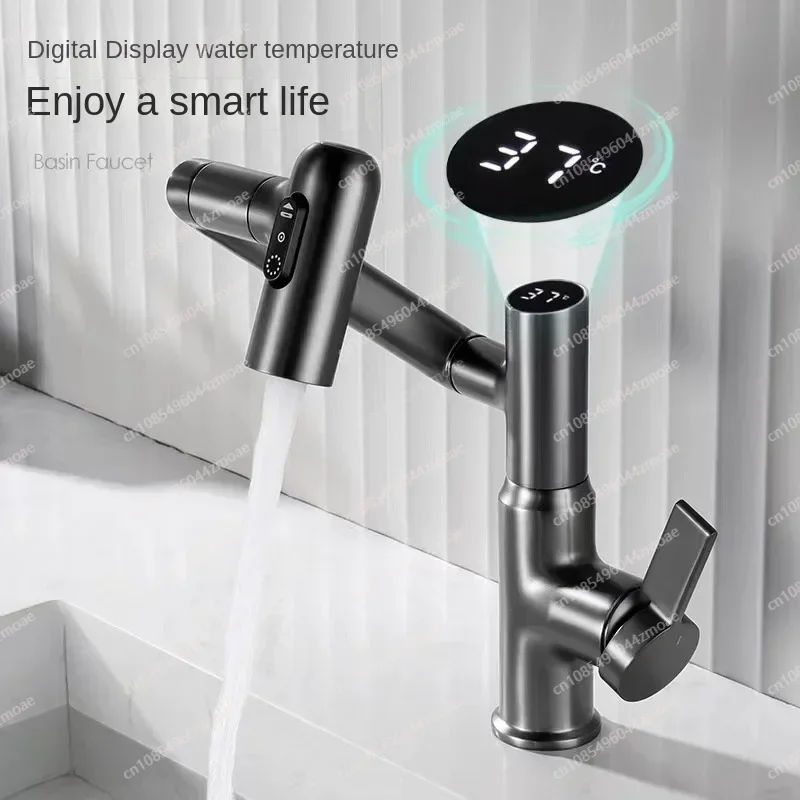 Digital Display LED Bathroom Basin Faucet 360 Rotation Multifunction Stream Sprayer Hot Cold Water Mixer Sink Tap Bathroom