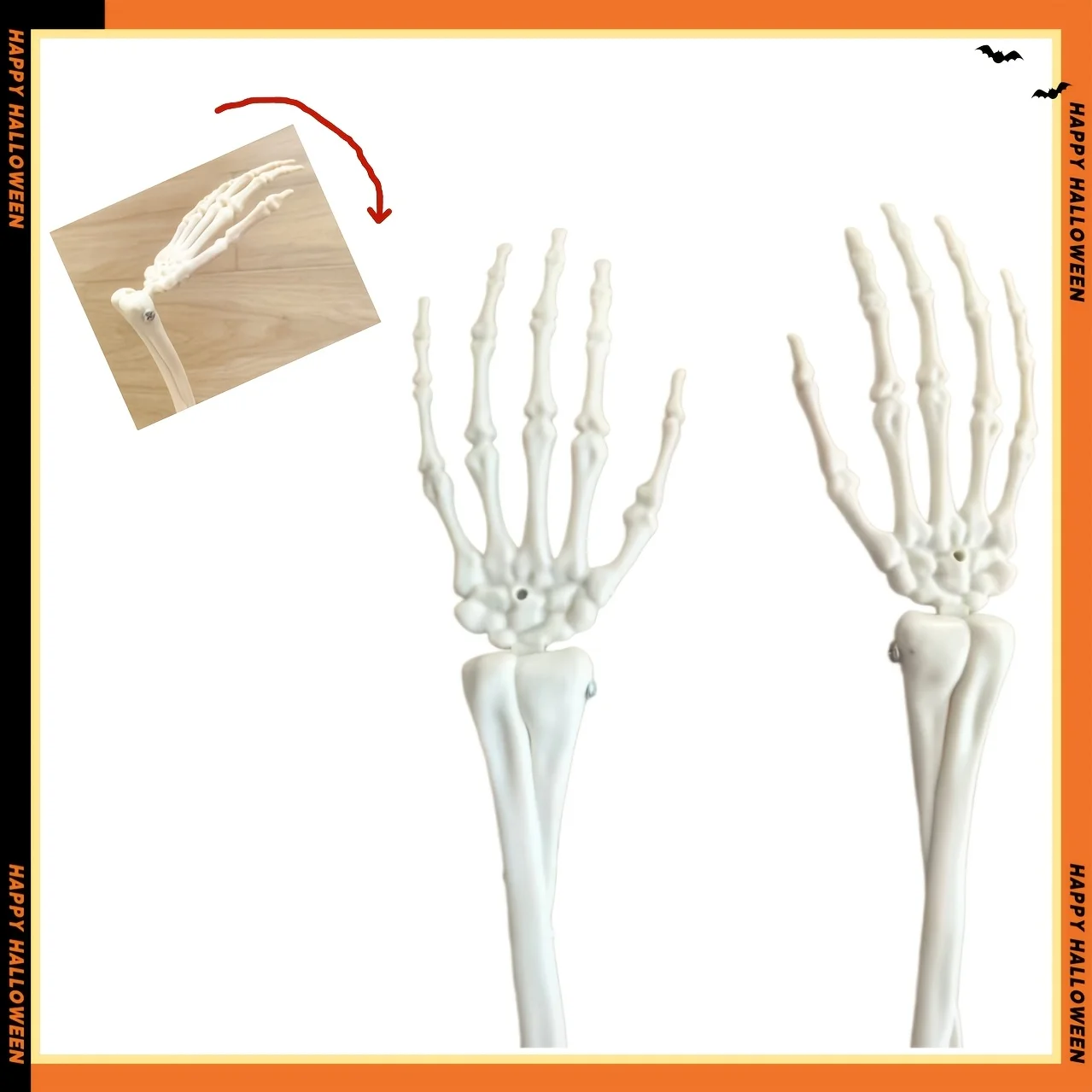 Set of 2 Spooky Halloween Plastic Realistic Skeleton Hands with Articulated Joints, Poseable Decor for Garden Lawn Haunted House