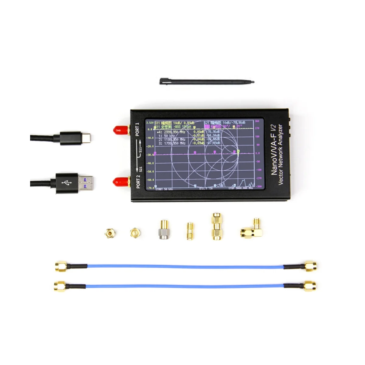 

50K-3G Vector Network Analyzer NanoVNA-V2 F 4.3 Inch HF VHF UHF Portable Multifunction Antenna Analyzer