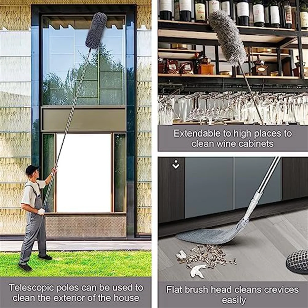 4Pcs Microfiber Duster Kit with Extension Pole 30-110 Inches for High Ceiling for Cleaning Cobweb, Blinds, Furniture,Car