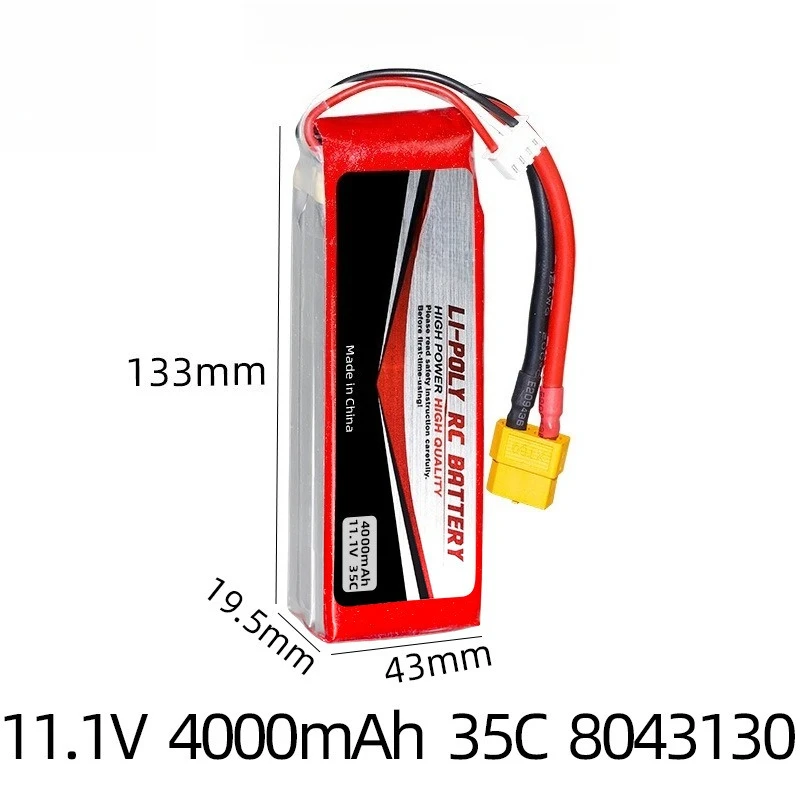 8043130 Lipo Battery 11.1V 3S1P 4000mAh Capacity 35C High Magnification for Model Aircraft High Speed Car Ship Model Batteries