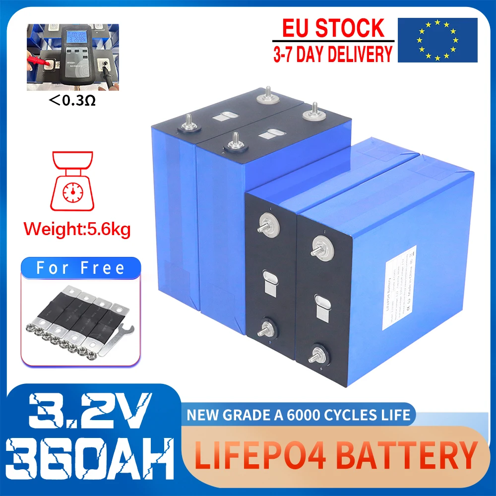 4-16 Stück 3,2V 360AH LiFePO4 Lithium-Eisenphosphat-Batterie DIY 12V 24V 36V 48V Elektroauto-Solarlagersystem-Zelle EU-Lager STEUERFREI