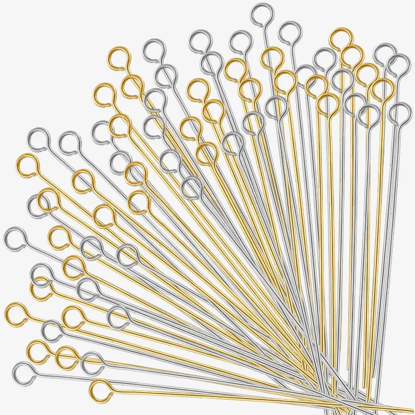 50pcs/lot 304 Stainless Steel Open Eyepins Loop Pins Headpins Findings 15-70mm Length for Jewelry Making Necklace Earring Charms