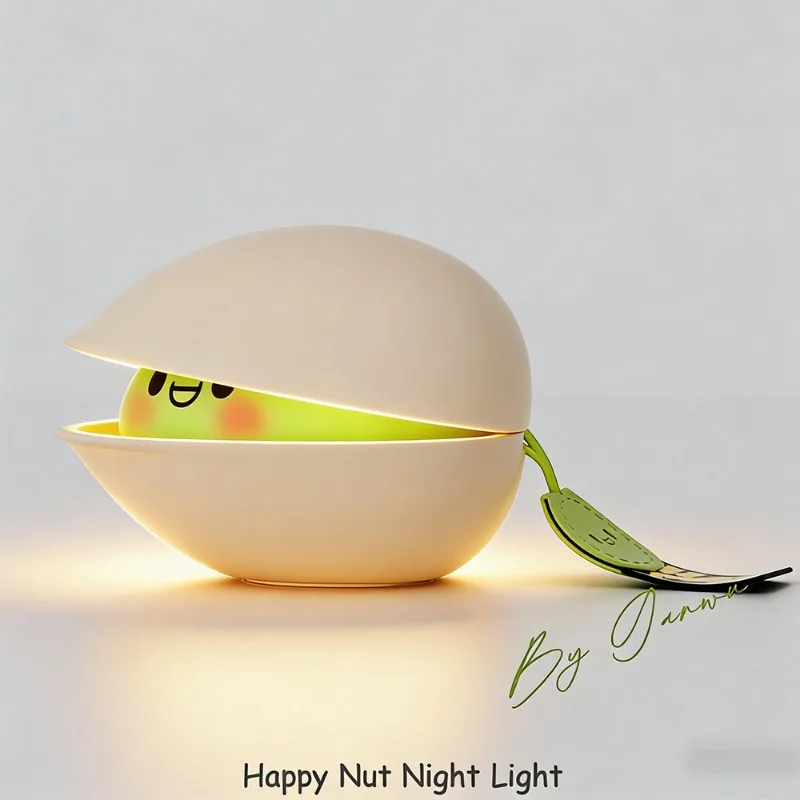

Ночник Happy Nut в виде мультяшного смайлика, мягкий теплый свет, из АБС-пластика и силикона, USB-перезаряжаемый, для детской комнаты, декор для стола, подарок на день рождения ребёнка