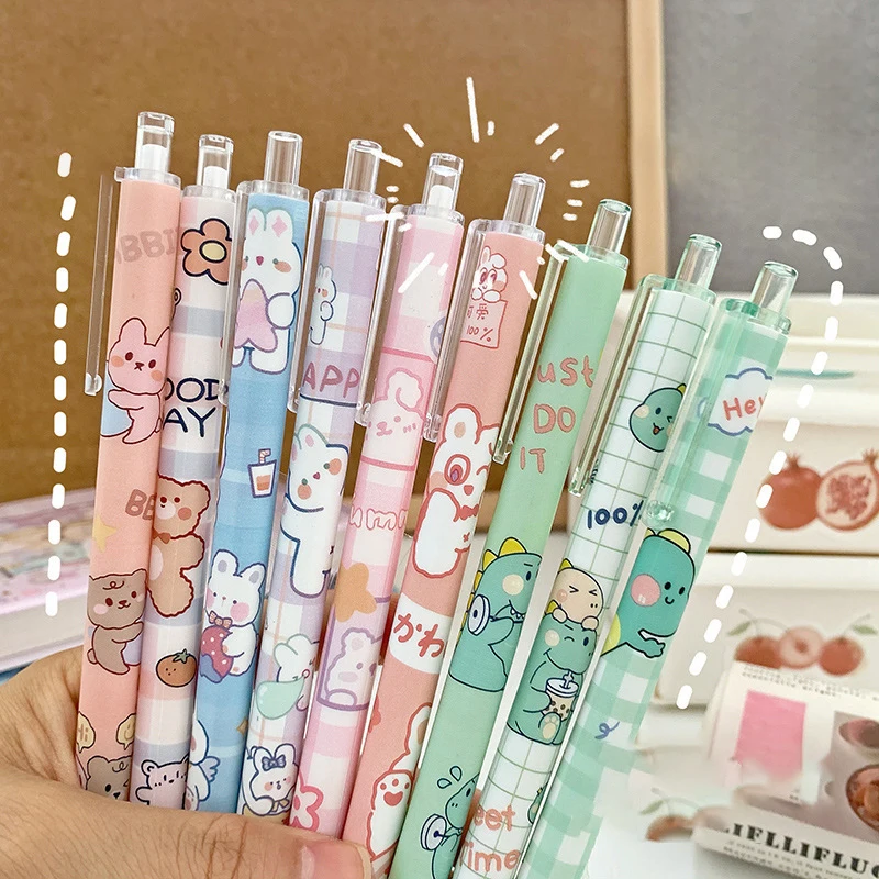 New 6Pcs Student Cartoon Pressing Neutral Pen Cute Fashion Kawaii Printing Signature Pen Student Writing Pens Learning Supplies