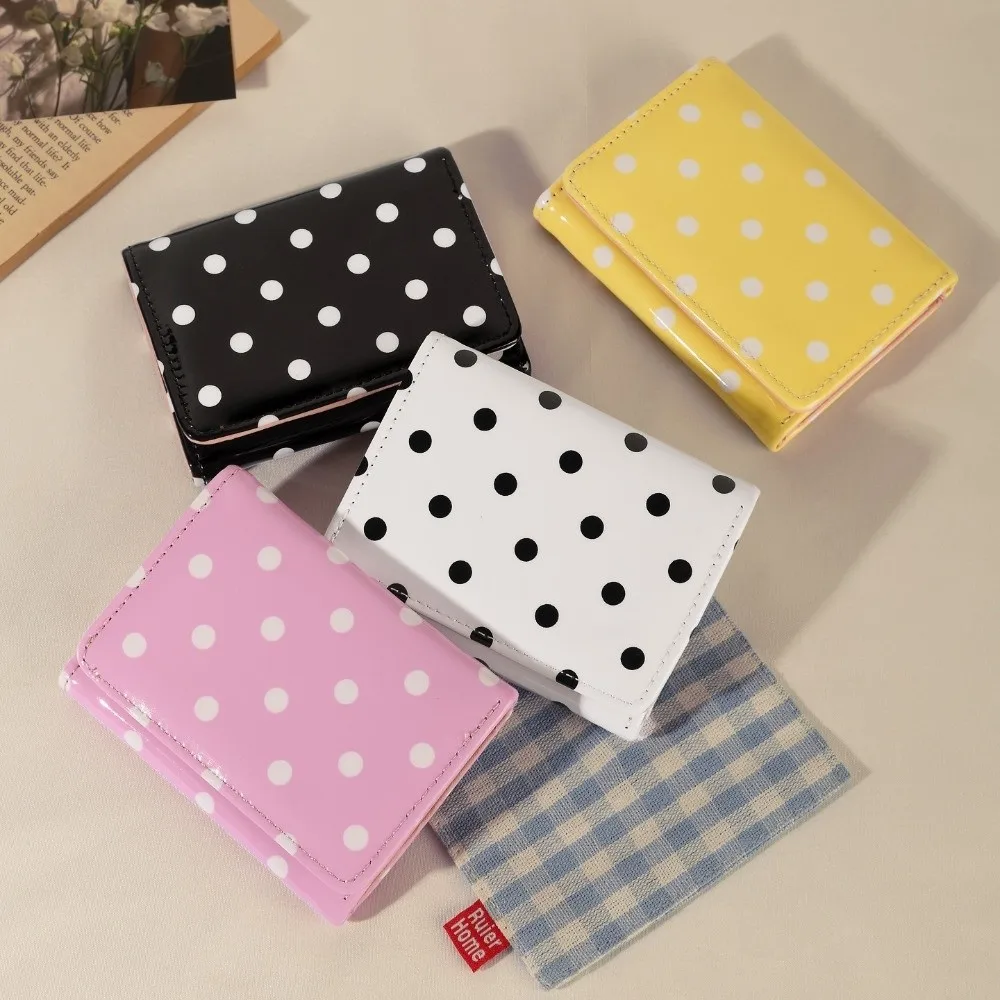 Casual Polka Dot Pattern Trifold Wallet Glossy PU Leather Multi-Pocket Credit Card Holder Coin Purse Women