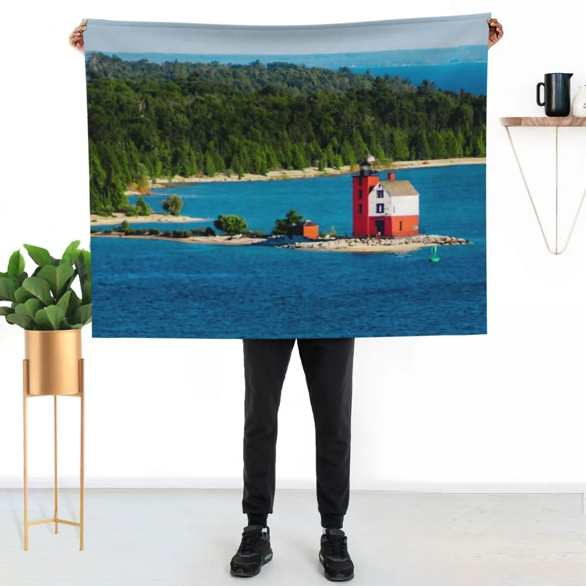 

Round Island Light watching over Lake Michigan on Mackinac Island Throw Blanket Versatile Cozy Throw Blanket for All Occasions