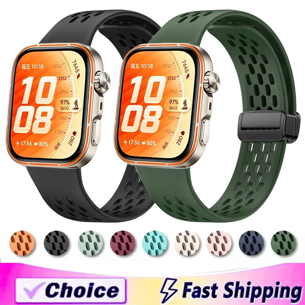 Original Silikonarmband für Huawei Watch Fit 5/4/3 Sportarmband mit magnetischer Schnalle, atmungsaktives Armband für Huawei Watch Fit 4 Pro 5 Pro
