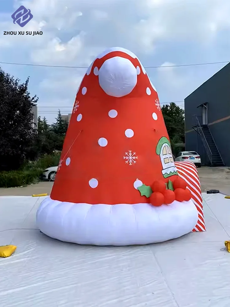 2025 جديد إطلاق قبعة شكل عيد الميلاد ثقب قابل للنفخ منزل فناء تفجير خيمة عيد الميلاد مخصصة نفخ خيمة سانتا