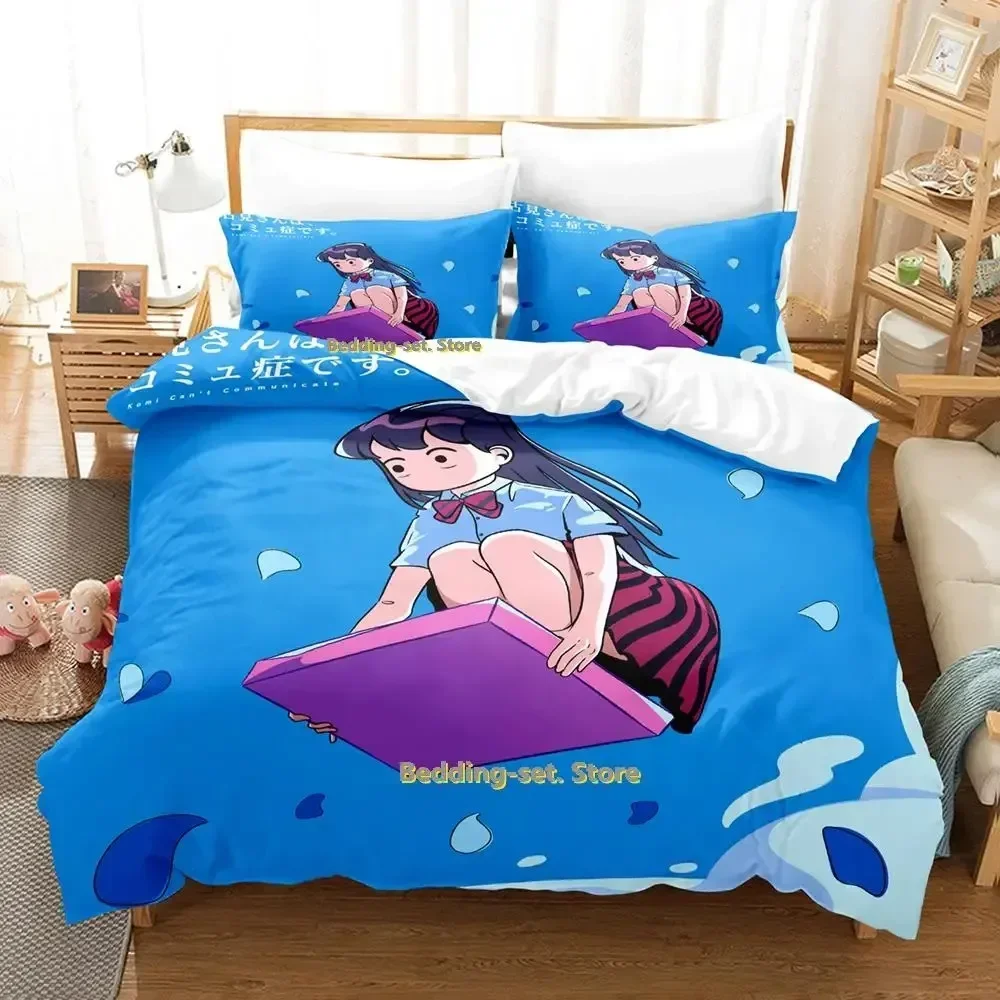New Komi Can't Communicate Bedding Set Cartoon Anime three-piece set Adult Kid Bedroom Duvetcover Sets 3D Kawaii Girls bedding