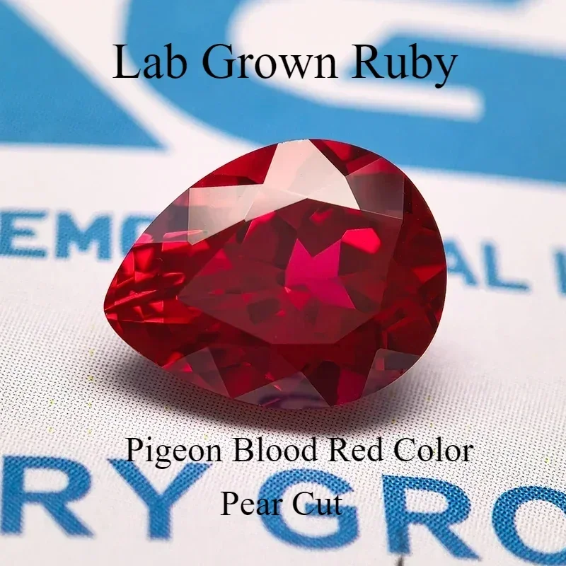

PigLab Grown Ruby Pigeon Blood Red Color Pear Shape VVS1 Beads For Charms Diy Jewelry Making Necklace Selectable AGL Certifi