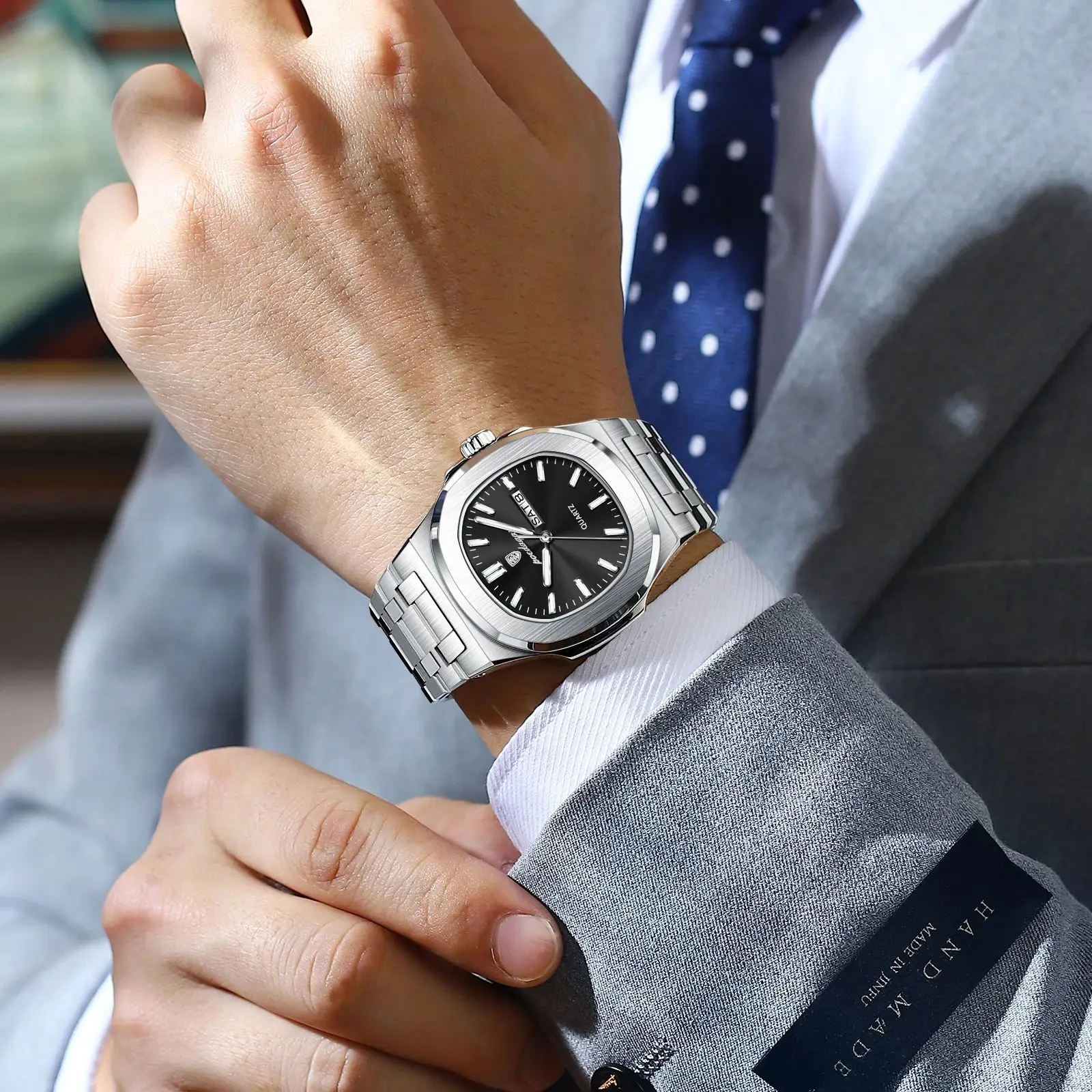 POEDAGAR العلامة التجارية الأصلية ساعة اليد الرجال مضيئة مقاوم للماء الفولاذ المقاوم للصدأ رجل ساعة تاريخ الأسبوع موضة فاخرة ساعات كوارتز رجالية