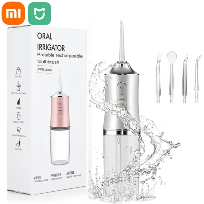 Xiaomi-irrigador de agua Dental eléctrico, irrigador Oral portátil, rociador de cama Dental, palillo de dientes, lavadora bucal, 4 boquillas