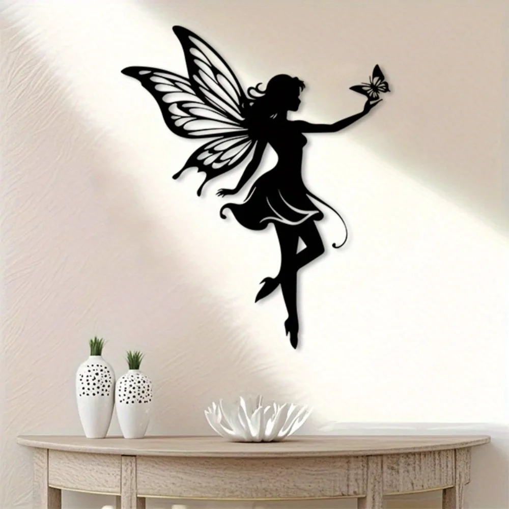 Whimsical Fairy Garden Metal Wall Art 2D Flat Iron Design, Christmas Gift for Garden Lovers, Wall Decor for Office Space