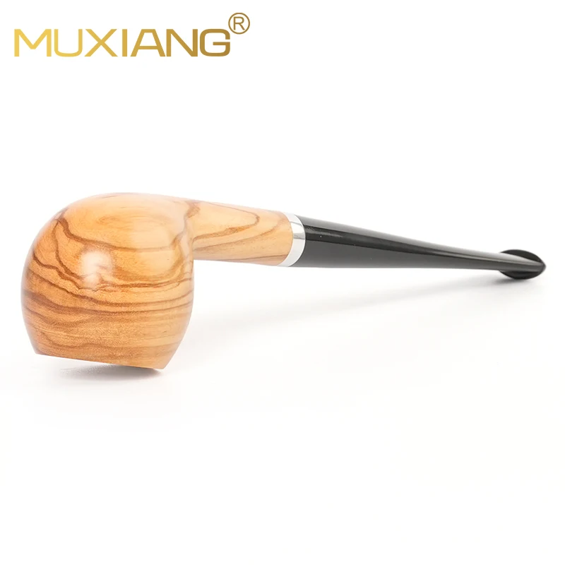 MUXIANG-tubo de tabaco de billar con mango recto largo, longitud de tubo de madera de oliva, canal de tubo de 150mm, boca de tubo acrílico de 3mm con anillo