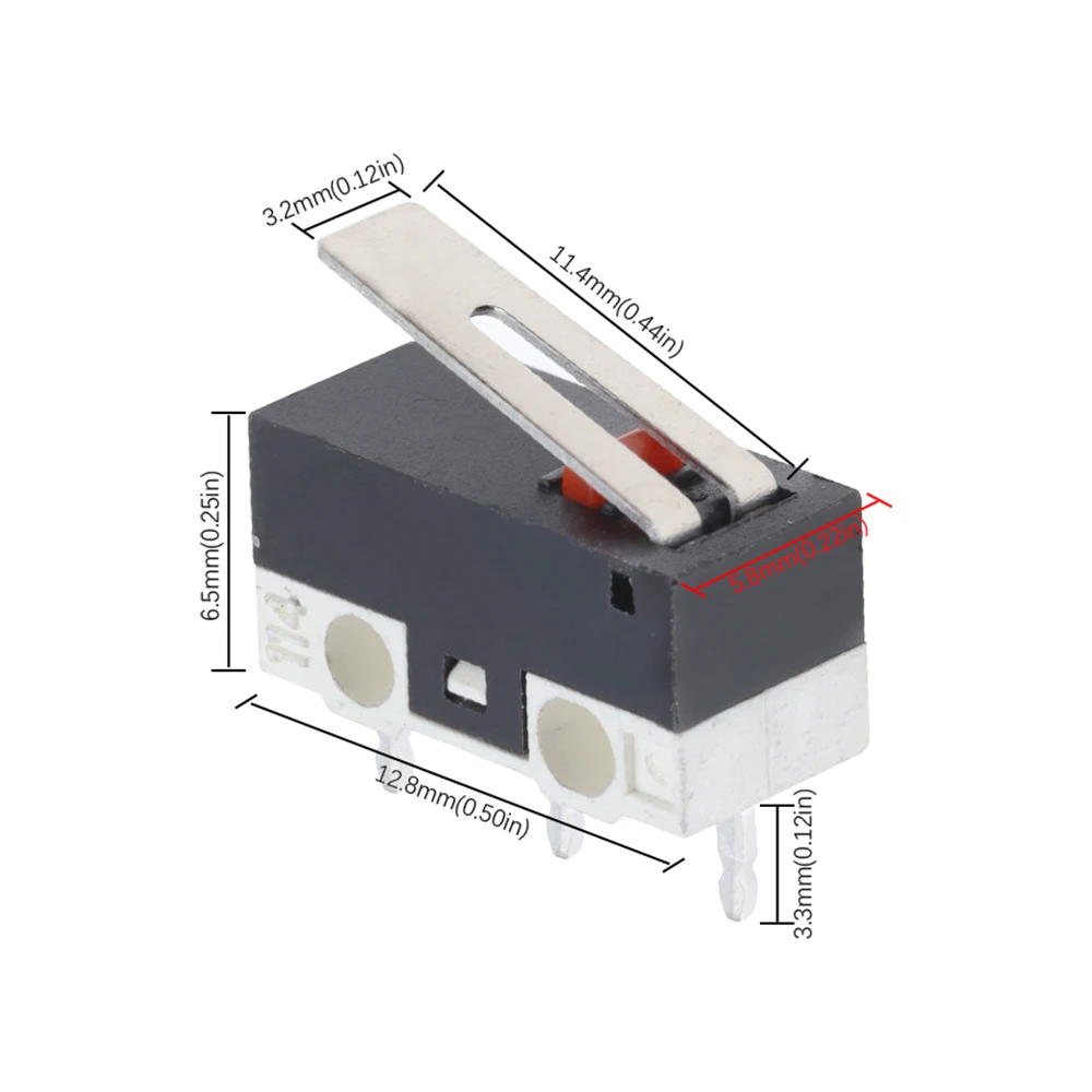 10pcs Black and white mouse switch with handle, three pins, 1A, 125V AC, rectangular, small micro switch, high quality.