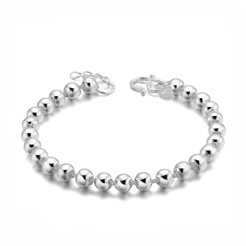 

CHUANGCHENG 5mm Simple 925 Sterling Silver Ball Beaded Women's Charm Bracelet Chain