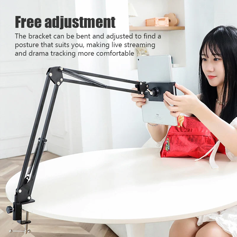 360° Rotating Long Arm Phone Tablet Holder Overhead Stand Desktop Bed Lazy Cantilever Bracket for iPad Huawei iPhone Xiaomi