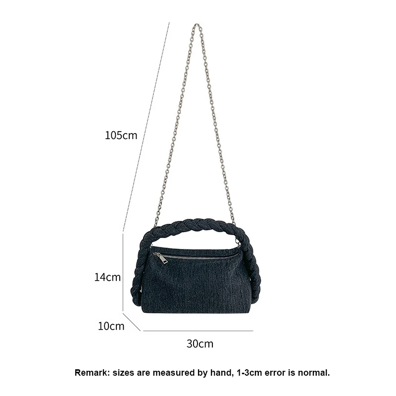 2023 Popular Korean Hand Woven Handle Handbag Lady Fashion Chain Messenger Girls Women\'s Versatile Denim Crossobdy Shoulder Bag