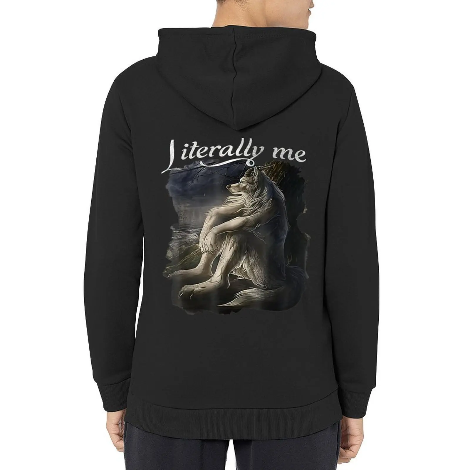 

Sitting Wolf Literally Me Funny Meme Hoodie autumn men clothing hooded shirt mens clothing hoodie men