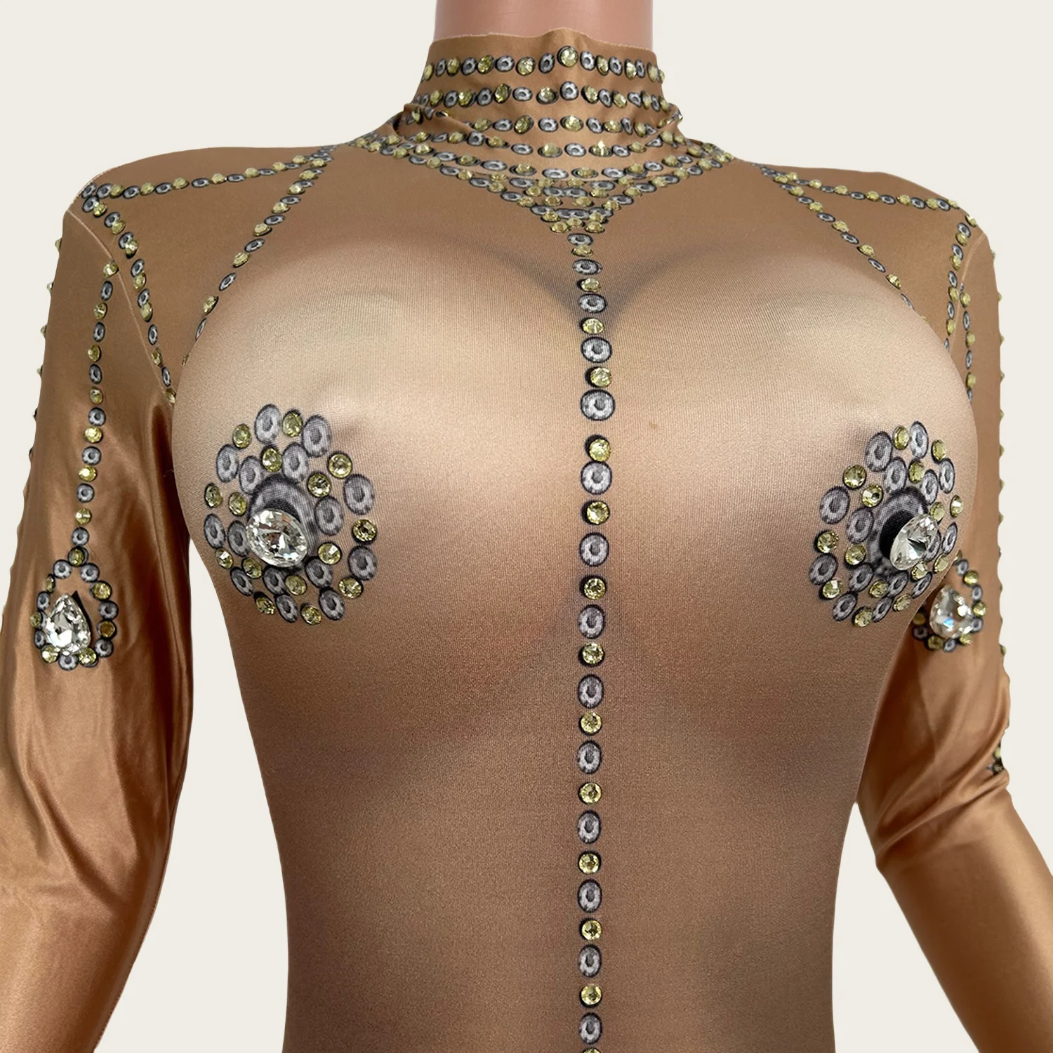 

Spandex Tight Fitting Elastic Jumpsuit Nightclub Party Showgirl Stage Performance Wear Bar DJ Pole Dance Rhinestone Jumpsuit