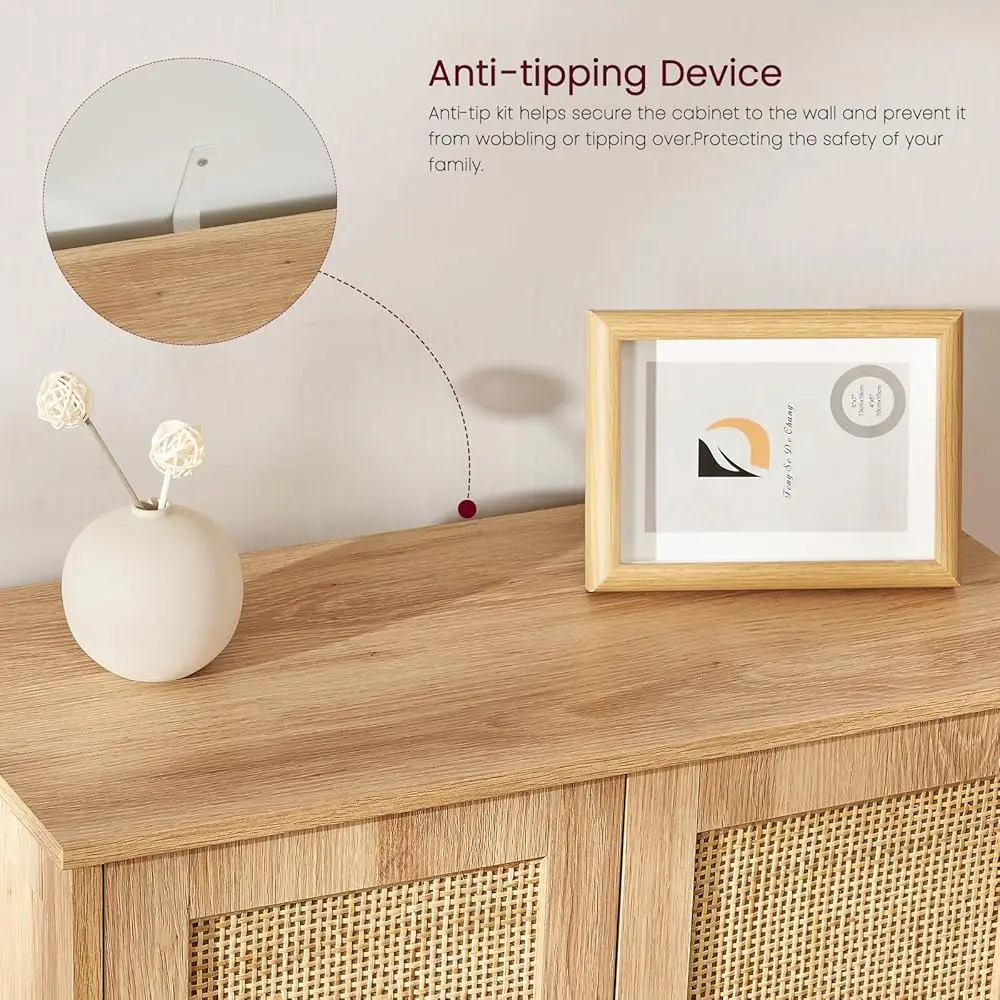 Storage Cabinet, Rattan Cabinet With Adjustable Shelf, For Living Room, Entryway, Kitchen, Home Office, Nature