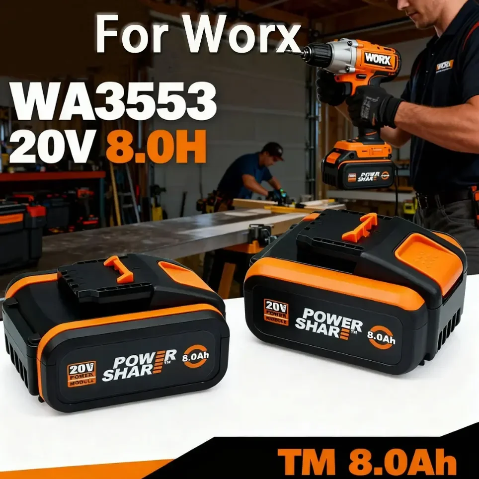 Batteria da 8000 mAh per elettroutensili a batteria Worx WA3553/WA3551 20V, batterie di ricambio WA3572 WA3553 WX390 WX176 WX178 WU268